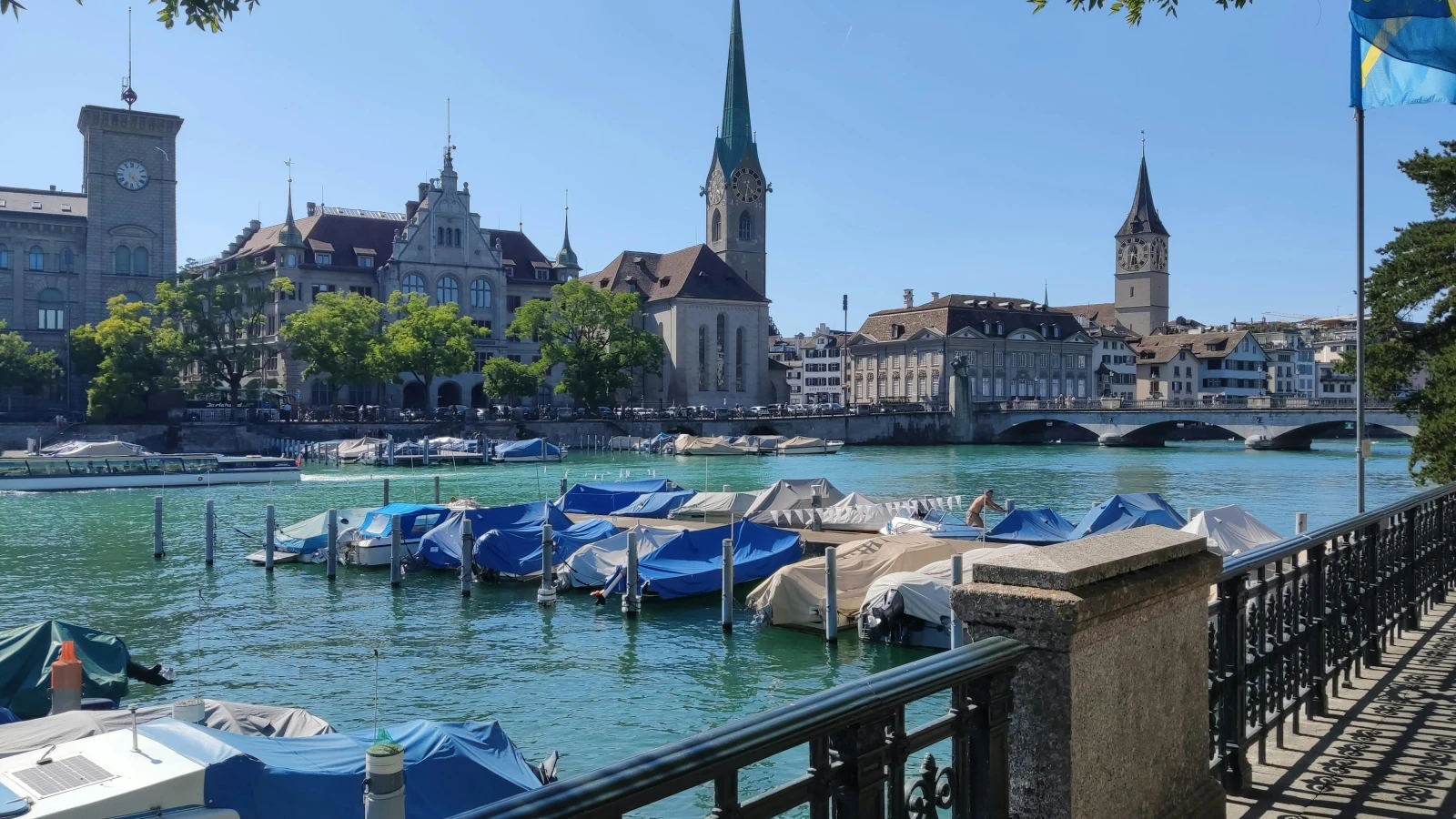 Grossmünster twin towers and Limmat River Zurich